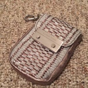Calvin Klein woven silver/bronze metallic pouch